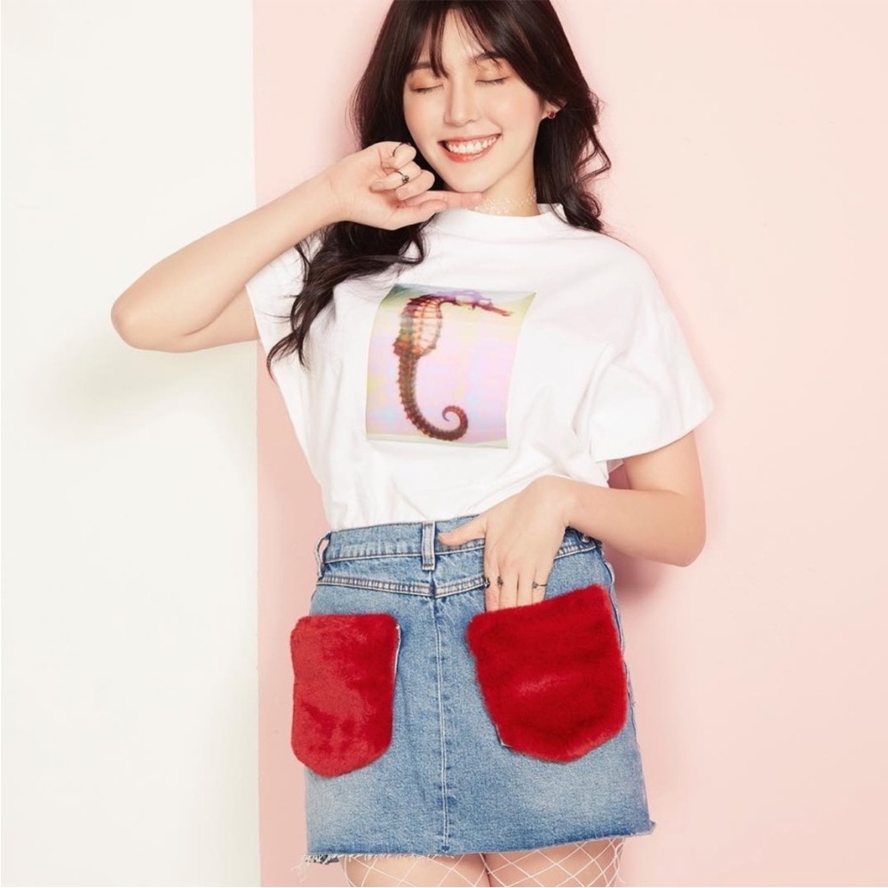 ZARA Red Pocket Denim Mini Skirt